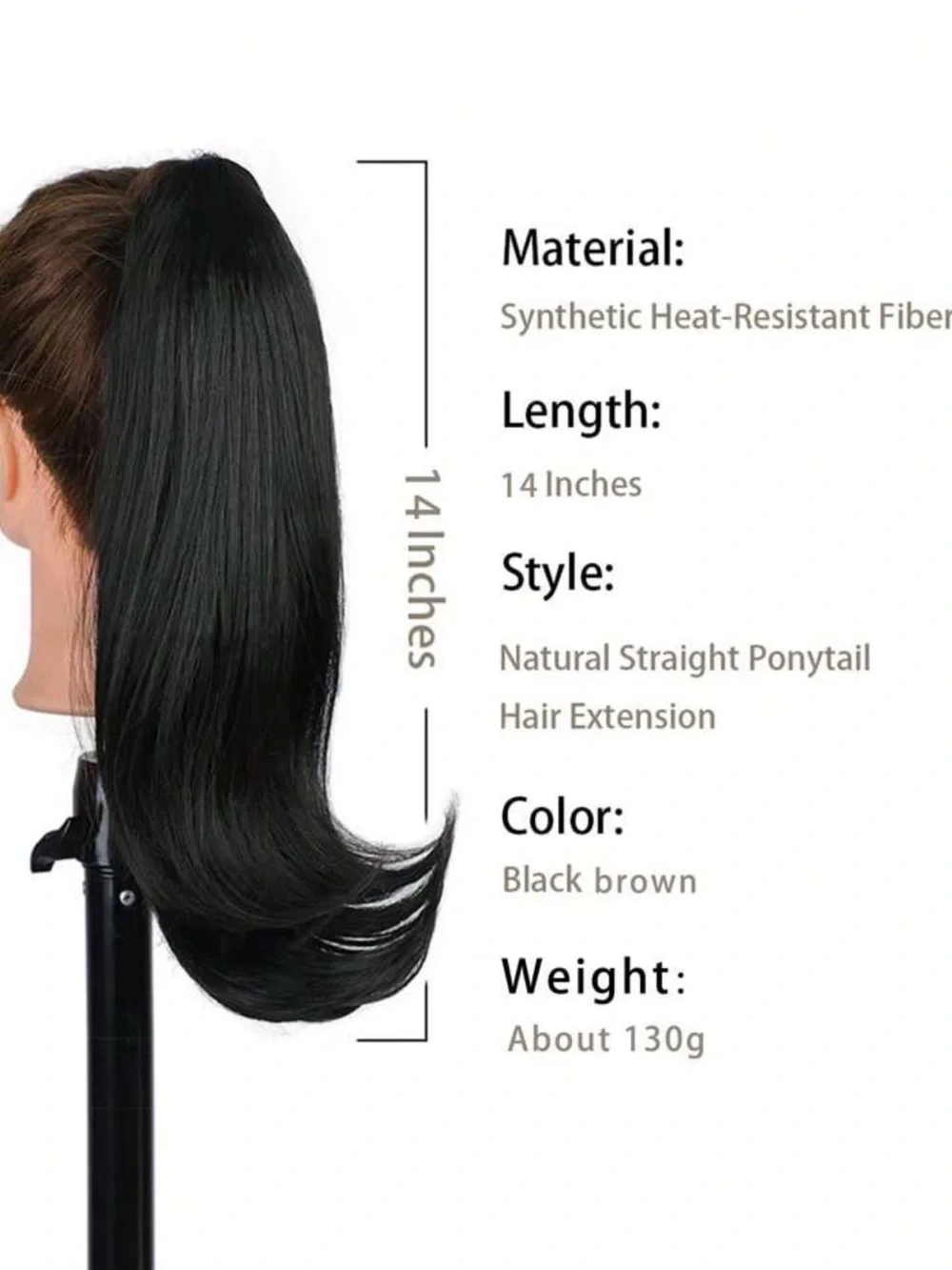 Women's Ponytail Hair Claw Clip-On Wig, Natural Straight Synthetic Fiber